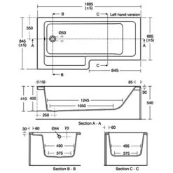 Ideal Standard Tempo Cube L-Shaped Shower Bath 1700mm X 700mm/850mm Left Handed 0 Tap Hole 7 Ideal Standard Tempo Cube L-Shaped Shower Bath 1700mm X 700mm/850mm Left Handed 0 Tap Hole -Comfort Bathroom Store 18731618 2