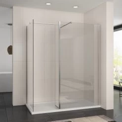 ELEGANT 1200 X 800 Mm Walk In Wetroom Shower Enclosure Panel With Stone Tray And 300mm Flipper Panel