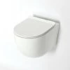 Milano Overton - White Ceramic Modern Bathroom Wall Hung Round Rimless Toilet WC With Soft Close Seat -Comfort Bathroom Store 19091963 1
