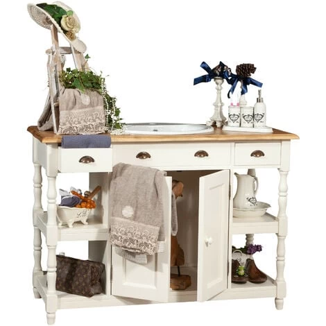 Bathroom Furniture In Solid Lime Wood Antique White Structure Top Natural Finish Made In Italy 5 Bathroom Furniture In Solid Lime Wood Antique White Structure Top Natural Finish Made In Italy - Image 3