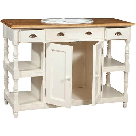 Bathroom Furniture In Solid Lime Wood Antique White Structure Top Natural Finish Made In Italy 6 Bathroom Furniture In Solid Lime Wood Antique White Structure Top Natural Finish Made In Italy - Image 4