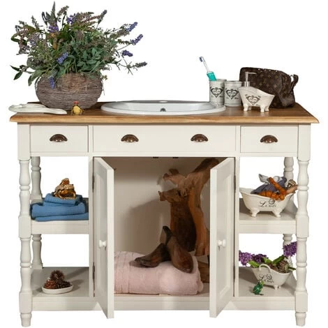 Bathroom Furniture In Solid Lime Wood Antique White Structure Top Natural Finish Made In Italy 7 Bathroom Furniture In Solid Lime Wood Antique White Structure Top Natural Finish Made In Italy - Image 5