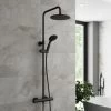 Bathroom Thermostatic Mixer Shower Set Round Matte Black Twin Head Exposed Valve -Comfort Bathroom Store 19887319 1