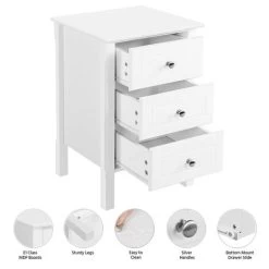 Yaheetech 3 Drawers Side Table End Table For Living Room/Hallway, White 10 Yaheetech 3 Drawers Side Table End Table For Living Room/Hallway, White -Comfort Bathroom Store 20228174 4