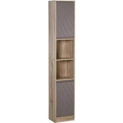 HOMCOM 170cm Freestanding Storage Cabinet Slimline Unit W/ 2 Cupboards 2 Shelves