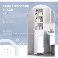 HOMCOM 165cm Freestanding Slimline Bathroom Storage Cabinet W/ 6 Shelves White -Comfort Bathroom Store 20261710 4