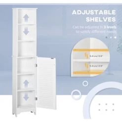HOMCOM 165cm Freestanding Slimline Bathroom Storage Cabinet W/ 6 Shelves White -Comfort Bathroom Store 20261710 5