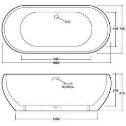Freestanding Modern Double Ended Bath 1660mm - Olivia By Voda Design -Comfort Bathroom Store 22294083 3