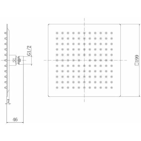 Ceiling Mounted Head 200mm Chrome Square Rainfall Fixed Shower Arm Slimline 6 Ceiling Mounted Head 200mm Chrome Square Rainfall Fixed Shower Arm Slimline - Image 4