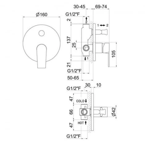 Vema Timea Built In Concealed 2 Outlet Shower Valve With Diverter Single Handle - Chrome 4 Vema Timea Built In Concealed 2 Outlet Shower Valve With Diverter Single Handle - Chrome - Image 2