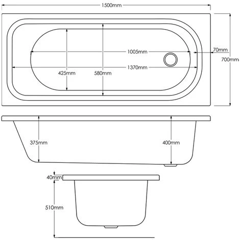 Modern 1500mm No Tap Hole Bath - By Voda Design 4 Modern 1500mm No Tap Hole Bath - By Voda Design - Image 2