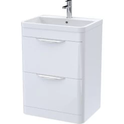Nuie Parade Floor Standing 2-Drawer Vanity Unit With Ceramic Basin 600mm Wide - White Gloss