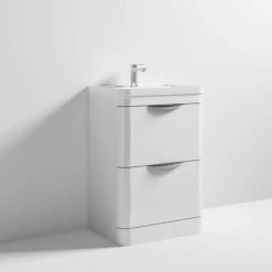 Nuie Parade Floor Standing 2-Drawer Vanity Unit With Ceramic Basin 600mm Wide - White Gloss -Comfort Bathroom Store 23284985 4