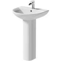 Modern Bathroom Basin Sink And Full Pedestal Ceramic Single Tap Hole White 550mm -Comfort Bathroom Store 23402212 3