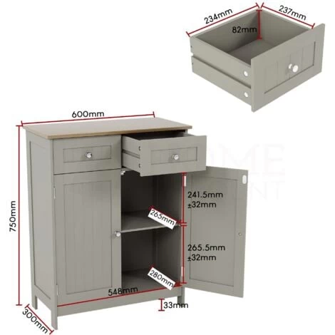 Priano 2 Drawer 2 Door Freestanding Cabinet Bathroom Storage Cupboard, Grey 5 Priano 2 Drawer 2 Door Freestanding Cabinet Bathroom Storage Cupboard, Grey - Image 3