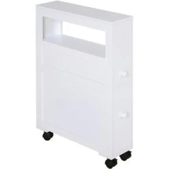 HOMCOM 72x16cm Narrow Bathroom Storage Unit 2 Drawers Open Top 4 Wheels Slimline