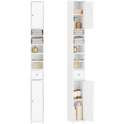 SoBuy White Bathroom Cabinet Bathroom Shelf Bathroom Tall Cabinet Cupboard,BZR34-W