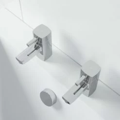 Hot & Cold Bathroom Bath Taps Modern Chrome Twin Pair Brass Square Lever Handles -Comfort Bathroom Store 23631919 3