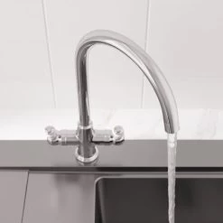 Sauber Traditional Mono Kitchen Sink Mixer Tap Twin Lever Handles Spout Chrome -Comfort Bathroom Store 23631930 3