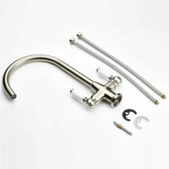 Traditional Mono Kitchen Sink Mixer Tap Twin Ceramic Lever Brushed Metal Faucet -Comfort Bathroom Store 23631994 4