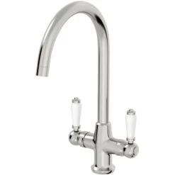 Traditional Mono Kitchen Sink Mixer Tap Twin Ceramic Lever Brushed Metal Faucet -Comfort Bathroom Store 23631994 5
