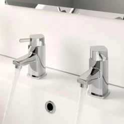Modern Bathroom Hot & Cold Basin Taps Twin Square Chrome Lever Handles Cloakroom -Comfort Bathroom Store 23636657 2