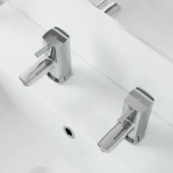 Modern Bathroom Hot & Cold Basin Taps Twin Square Chrome Lever Handles Cloakroom -Comfort Bathroom Store 23636657 3