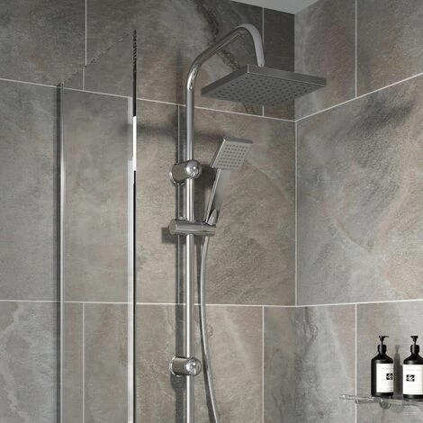 Bathroom Shower Kit Adjust Riser Rail Hose Twin Shower Heads Chrome Square Set 3 Bathroom Shower Kit Adjust Riser Rail Hose Twin Shower Heads Chrome Square Set