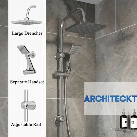 Bathroom Shower Kit Adjust Riser Rail Hose Twin Shower Heads Chrome Square Set 4 Bathroom Shower Kit Adjust Riser Rail Hose Twin Shower Heads Chrome Square Set - Image 2