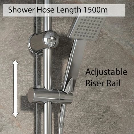 Bathroom Shower Kit Adjust Riser Rail Hose Twin Shower Heads Chrome Square Set 6 Bathroom Shower Kit Adjust Riser Rail Hose Twin Shower Heads Chrome Square Set - Image 4