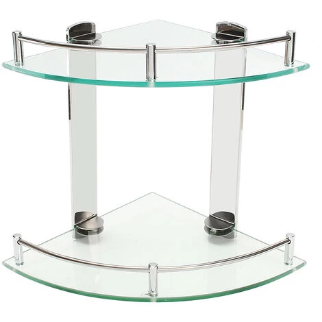 Livingandhome 2 Tier Glass Corner Floating Storage Shelf Bathroom Shower Organizer 6 Livingandhome 2 Tier Glass Corner Floating Storage Shelf Bathroom Shower Organizer - Image 4