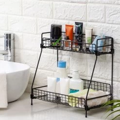 Livingandhome 2 Tier Iron Wire Countertop Storage Shelf For Bathroom