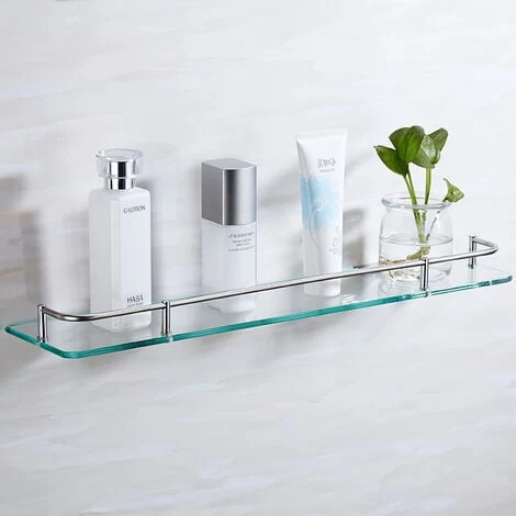 Livingandhome 40CM Wall Mounted Glass Shower Storage Caddy For Bathroom 3 Livingandhome 40CM Wall Mounted Glass Shower Storage Caddy For Bathroom