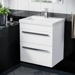 Nanuya 500mm Wall Hung 2 Drawer Vanity Basin Unit White