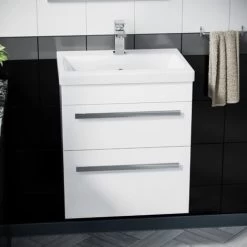 Nanuya 500mm Wall Hung 2 Drawer Vanity Basin Unit White -Comfort Bathroom Store 23705014 3