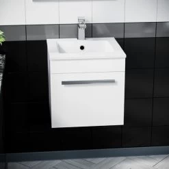 Wall Hung Gloss White 1 Drawer Vanity Unit Cabinet With Ceramic Sink Basin -Comfort Bathroom Store 23723461 3
