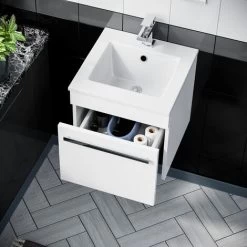 Wall Hung Gloss White 1 Drawer Vanity Unit Cabinet With Ceramic Sink Basin -Comfort Bathroom Store 23723461 5