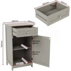 Priano 1 Drawer 1 Door Freestanding Cabinet Bathroom Storage Cupboard, Grey -Comfort Bathroom Store 23759200 3