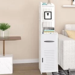 Livingandhome 4 Tier White Corner Cupboard Storage Shelf For Bathroom -Comfort Bathroom Store 23821726 3