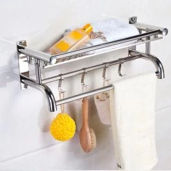 Livingandhome Wall Mounted Bath Towel Rail Bathroom Shelf Holder With Hooks 8 Livingandhome Wall Mounted Bath Towel Rail Bathroom Shelf Holder With Hooks -Comfort Bathroom Store 23825594 2