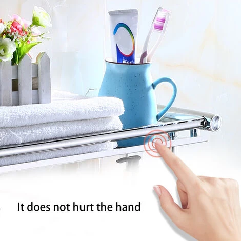 Livingandhome Wall Mounted Bath Towel Rail Bathroom Shelf Holder With Hooks 5 Livingandhome Wall Mounted Bath Towel Rail Bathroom Shelf Holder With Hooks - Image 3