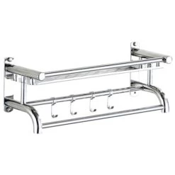 Livingandhome Wall Mounted Bath Towel Rail Bathroom Shelf Holder With Hooks 10 Livingandhome Wall Mounted Bath Towel Rail Bathroom Shelf Holder With Hooks -Comfort Bathroom Store 23825594 4