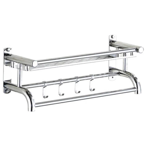 Livingandhome Wall Mounted Bath Towel Rail Bathroom Shelf Holder With Hooks 6 Livingandhome Wall Mounted Bath Towel Rail Bathroom Shelf Holder With Hooks - Image 4