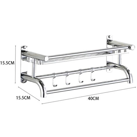 Livingandhome Wall Mounted Bath Towel Rail Bathroom Shelf Holder With Hooks 7 Livingandhome Wall Mounted Bath Towel Rail Bathroom Shelf Holder With Hooks - Image 5