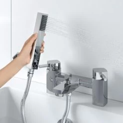 Modern Bathroom Bath Shower Mixer Tap Brass Square Shower Handset Hose Chrome -Comfort Bathroom Store 23851925 3