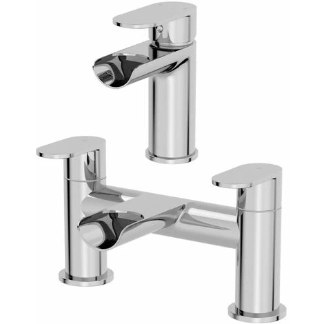 Bathroom Waterfall Mono Basin Sink Mixer Tap Bath Filler Mixer Tap Set Chrome 3 Bathroom Waterfall Mono Basin Sink Mixer Tap Bath Filler Mixer Tap Set Chrome