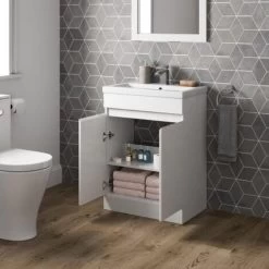 Gloss White Floor Standing Door Vanity Unit & Basin Sink 600mm Bathroom -Comfort Bathroom Store 23851946 2