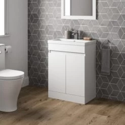 Gloss White Floor Standing Door Vanity Unit & Basin Sink 600mm Bathroom -Comfort Bathroom Store 23851946 5