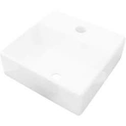 Ceramic Bathroom Sink Basin With Faucet Hole White Square VidaXL