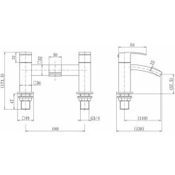 Modern Bathroom Bath Mixer Filler Tap Curved Spout Square Lever Handles Chrome -Comfort Bathroom Store 24067001 5